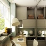 Banheiro pouco utilizado transformado em escritório